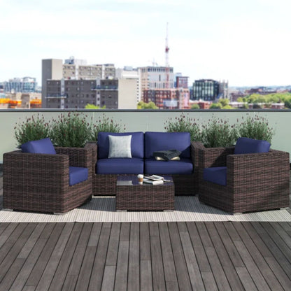 Wicker Seating Group Set With Table And Cushions LSI Patio Furniture