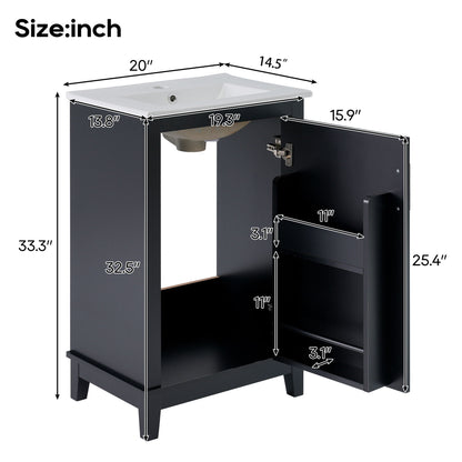 Modern Small Bathroom Vanity Cabinet With Ceramic Basin, Ample Storage, 1 Soft Close Door Hearth and Haven
