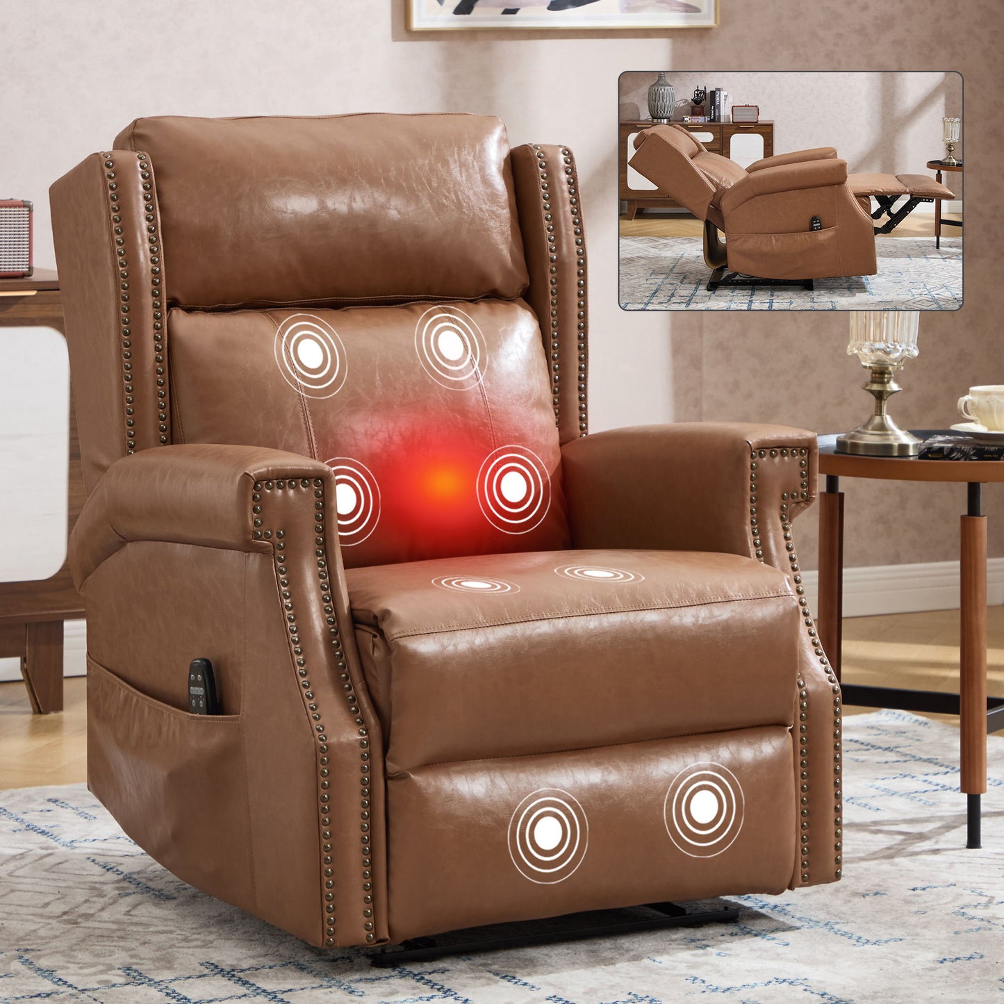 Manual Recliner Chair  With Heavy Duty Motion Mechanism, 8 Vibrating Nodes And 3 Massage Modes For Living Room Home Essentials