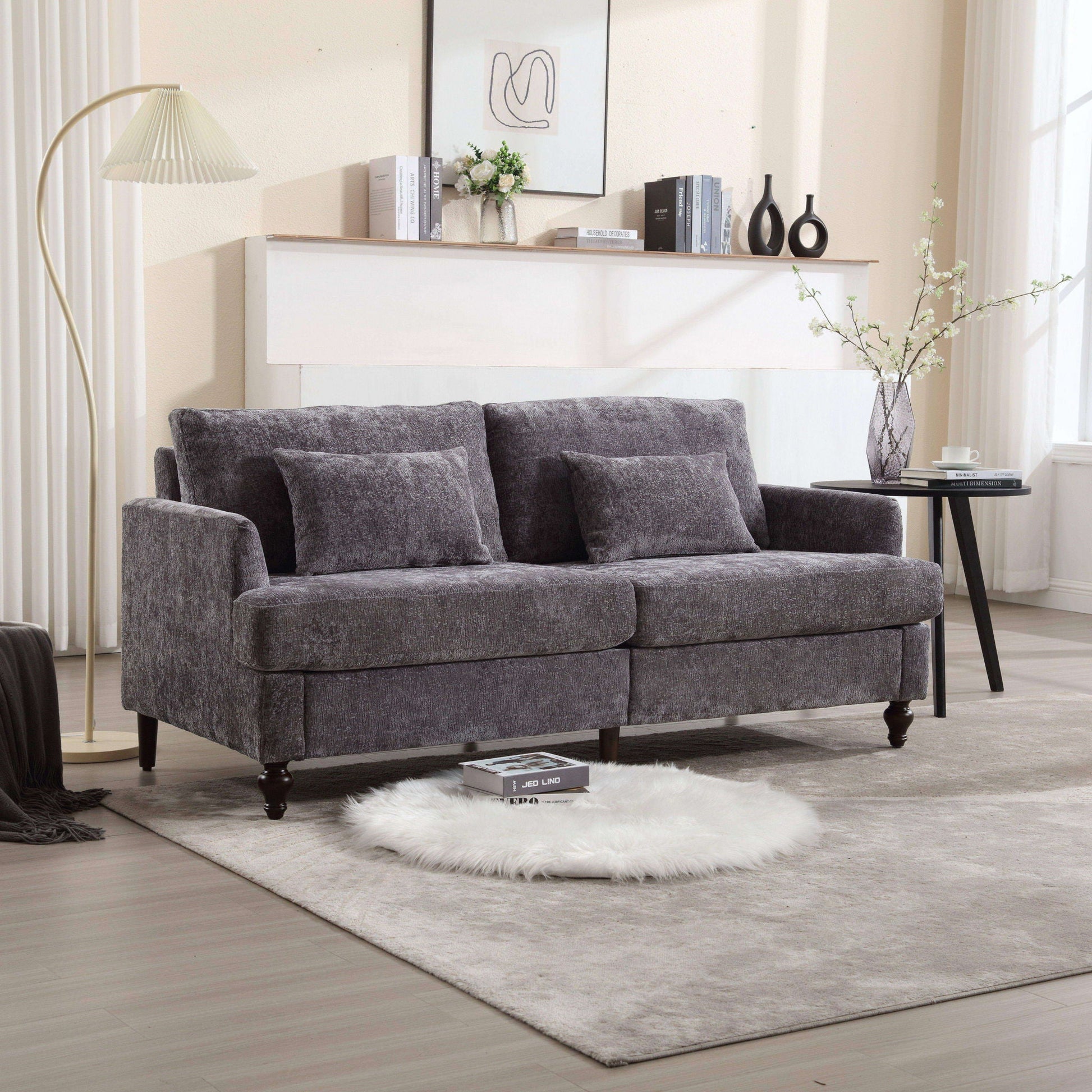 Mid Century Modern Chenille Fabric Loveseat Sofa, 2 Seat Upholstered Couch Home Essentials