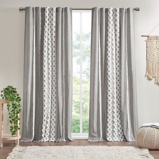 Imani - Printed Window Panel With Stripe And Lining - Gray