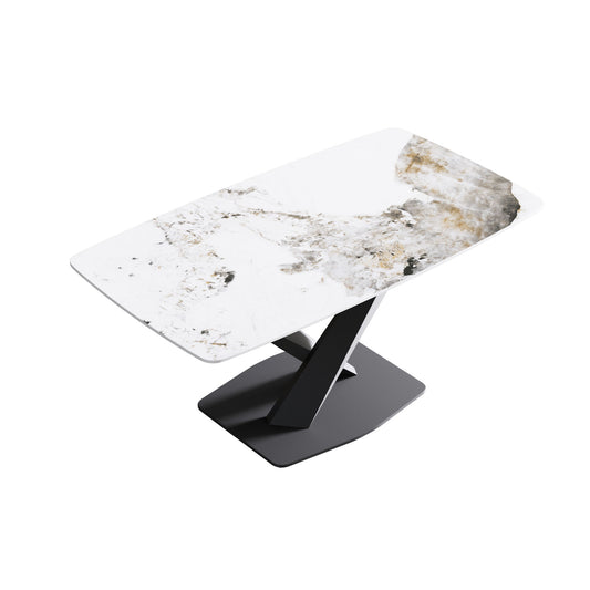Modern Artificial Stone Pandora White Curved Metal Leg Dining Table, 6 People - Antique White Home Essentials