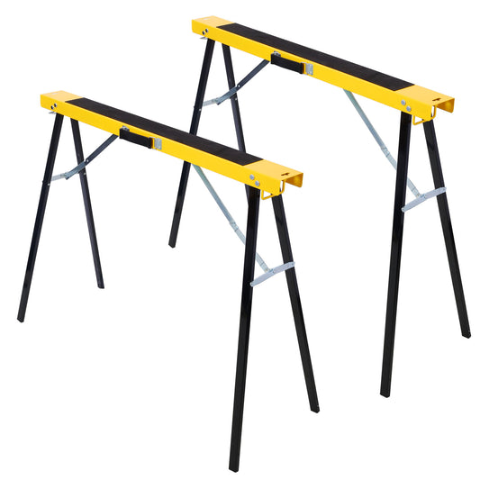 Folding Portable Saw Horses 2 Pack With Fast Open Legs, Heavy Duty For Garage And Workshop - Yellow / Black Daily Nest