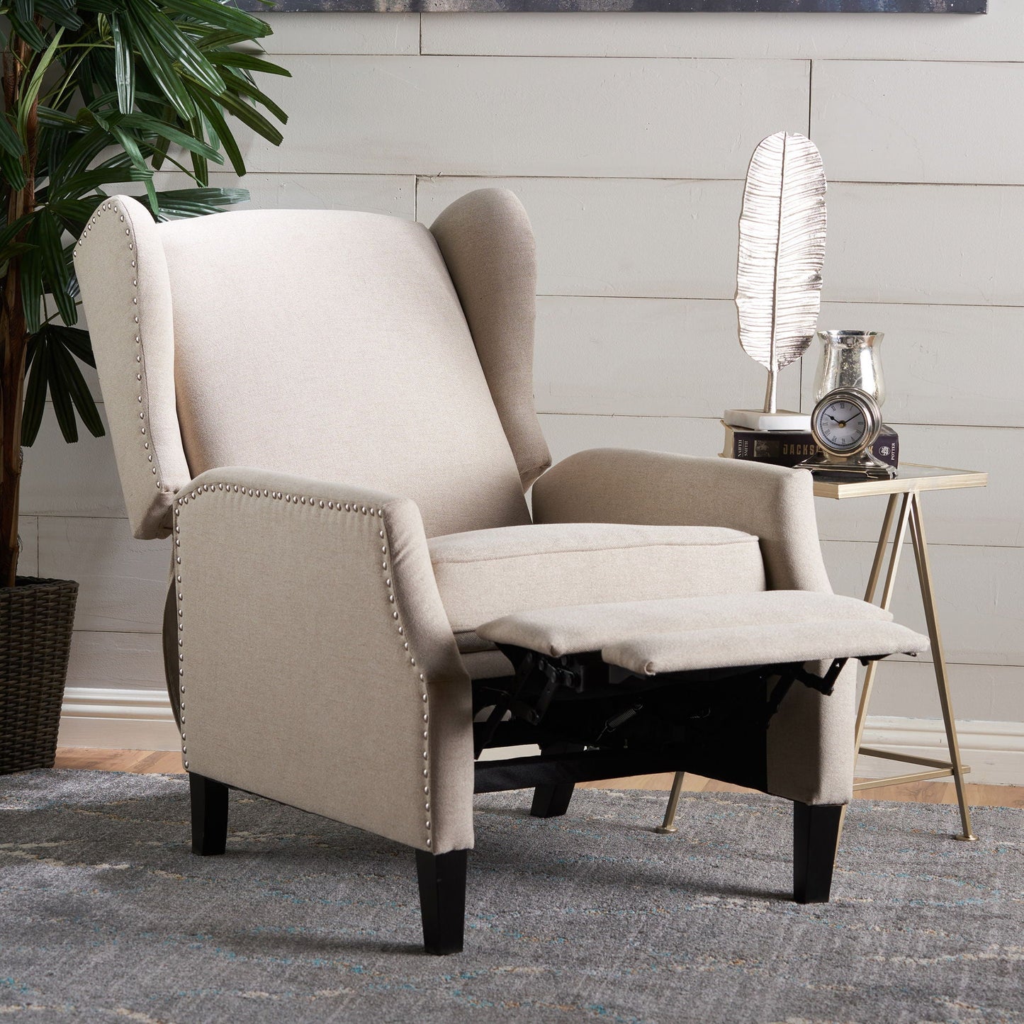 Westeros Wing Back Fabric Upholstered Recliner Noble House