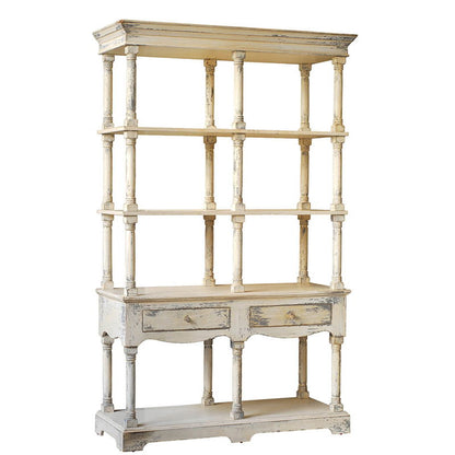 Adela - French Country Wood Bookcase, Display Storage Shelf Etageres - Antique White