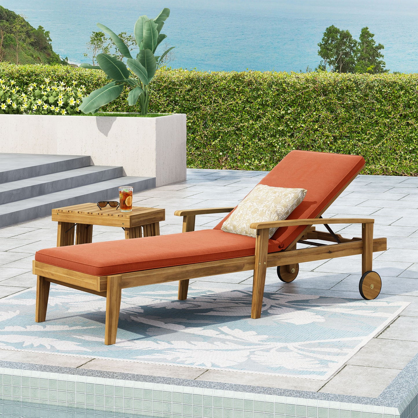 Jason - Black Chaise Lounge Adjustable Acacia Wood Outdoor Furniture Noble House