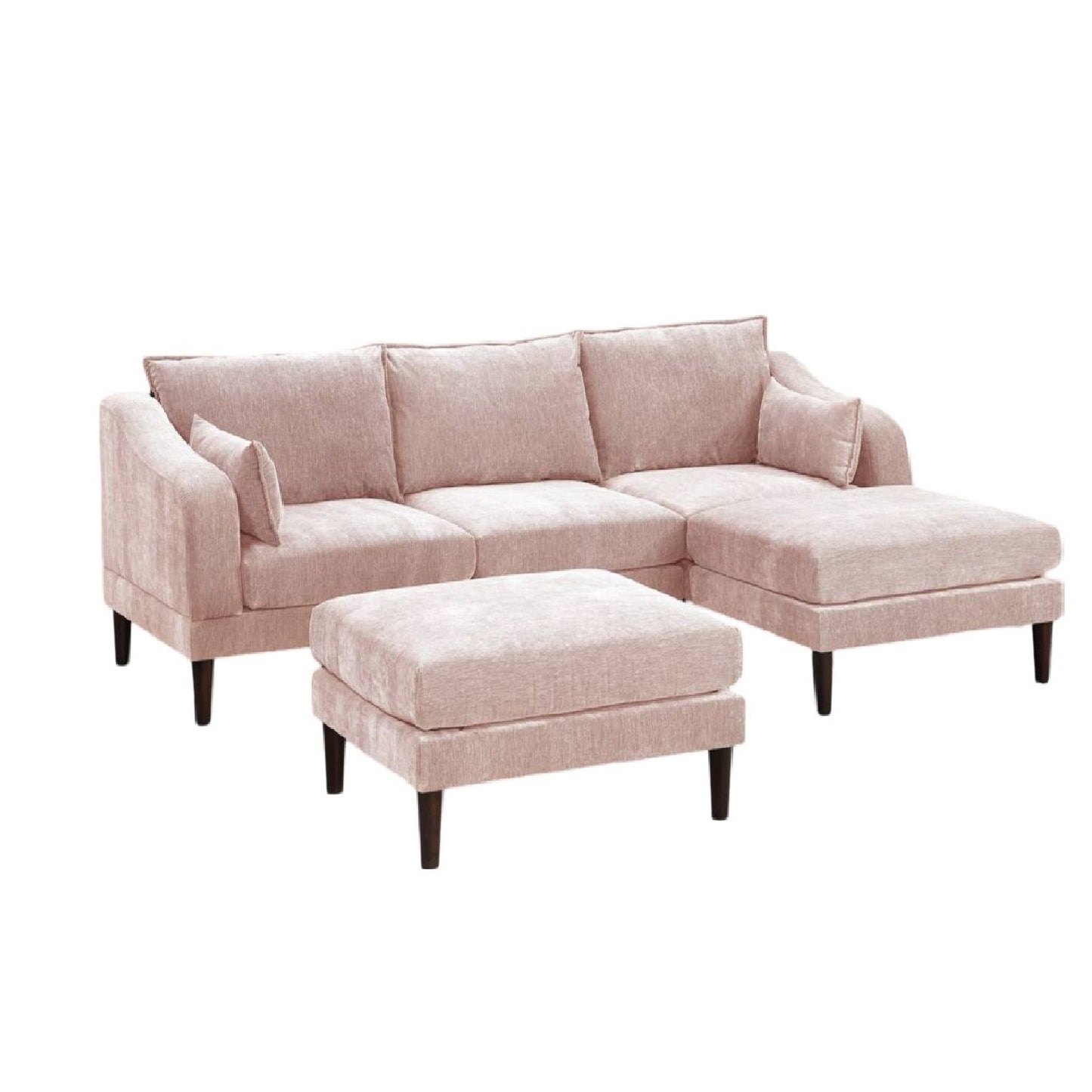 Modular L-Sectional Set With Ottomans - Pink Home Essentials