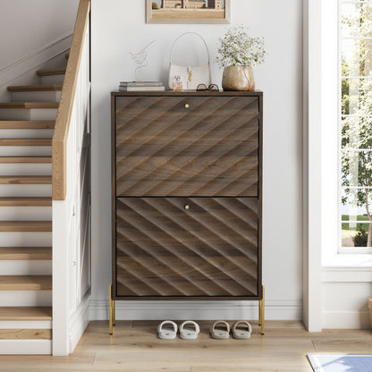 Shoe Cabinet, Freestanding Organizer For Entryway - Walnut Home Essentials