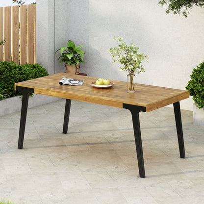 Acacia Wood Patio Dining Table, 69"L Rectangle Outdoor Table - Teak / Black Noble House