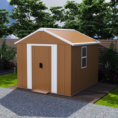 Heavy Duty Metal Storage Shed With Windows, Lockable Door & Ventilation, Weatherproof Outdoor Garden Shed For Backyard, Brown Iron 6X4 Ft Daily Nest