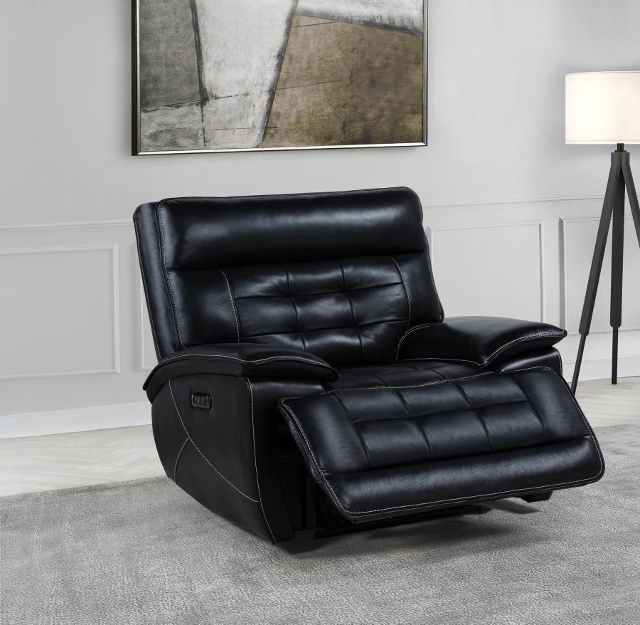 Hewitt - Leather Upholstered Dual Power Recliner Chair - Black Coaster Fine Furniture