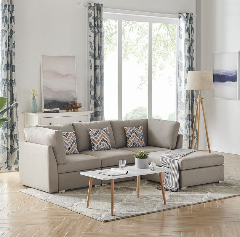 Amira - Fabric Sofa With Ottoman And Pillows