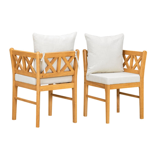 Farmhouse Modern Dining Corner Chairs (Set of 2) With Handwoven Rattan Backrests And Solid Wood Legs - Natural / White Hearth and Haven