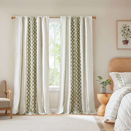 Imani - 50x95" Printed Curtain Panel With Stripe And Lining - Green INK+IVY