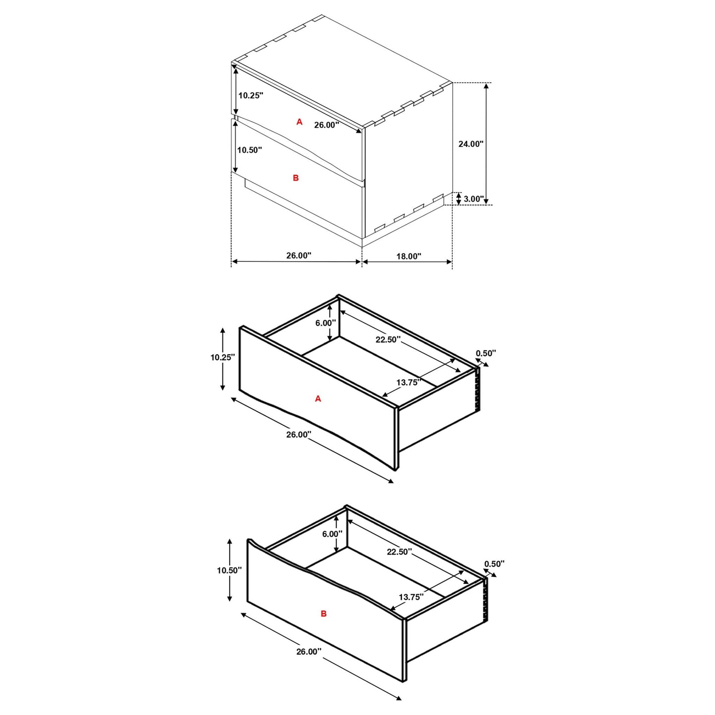 Wooden 2 Drawer Nightstand With Smokey And Asymmetrical Design - Walnut Home Essentials