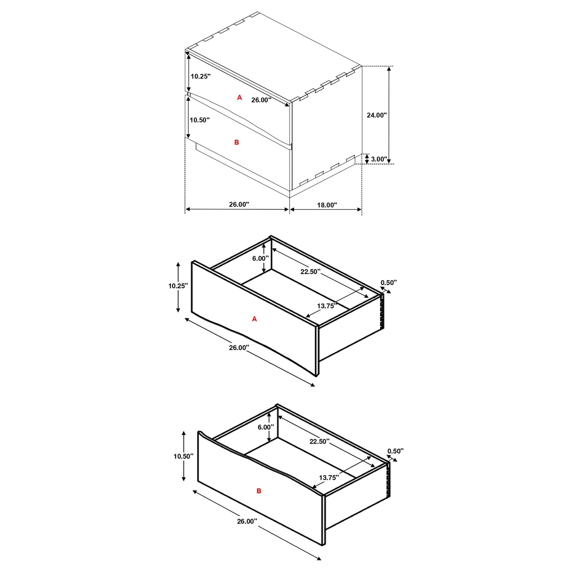 Wooden 2 Drawer Nightstand With Smokey And Asymmetrical Design - Walnut Home Essentials