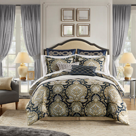 Valentina - 4 Piece California King Comforter Set - Navy