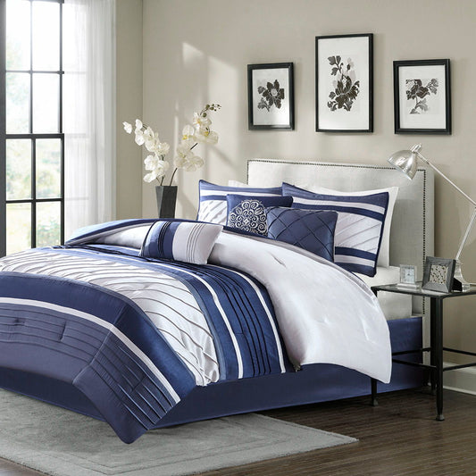 Blaire - Queen Piece Comforter (Set of 7) - Navy Madison Park