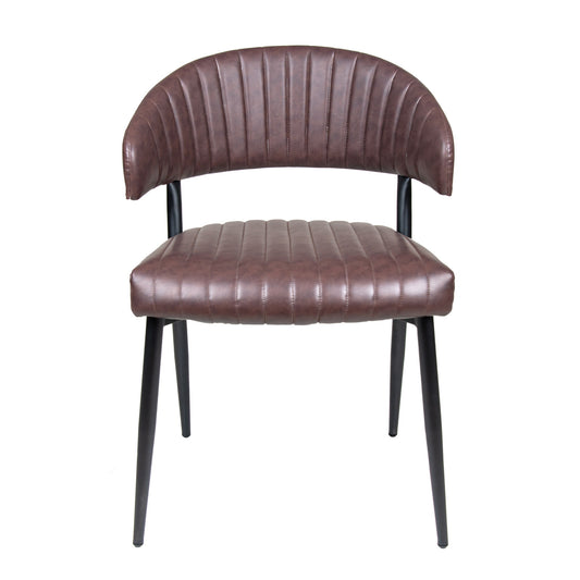 Modern Curved Back Upholstered Dining Chair Set With Metal Legs (Set of 2) - Brown / Black Noble House