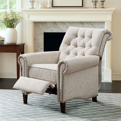 Aidan - Push Back Recliner Chair With Tufted Back And Nailhead Trim - Cream JLA