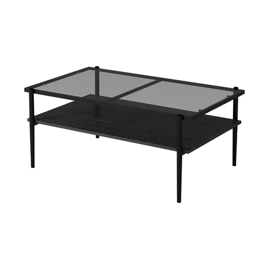 Rectangle Coffee Table With Tempered Glass Top And White Legs, Modern Table For Living Room Home Essentials