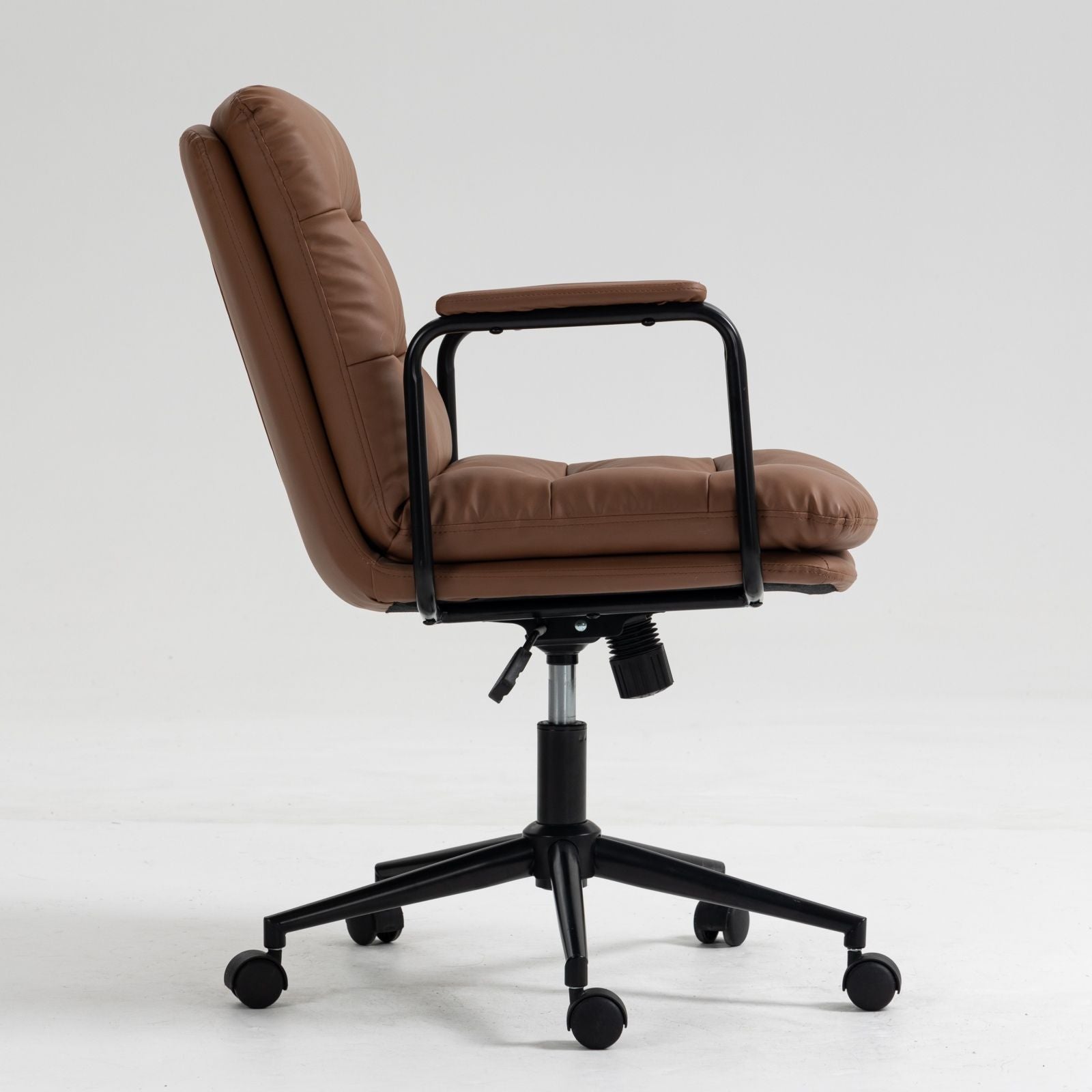 Office Chair, Mid Back Home Office Desk Task Chair With Wheels And Arms Ergonomic PU Leather Computer Rolling Swivel Chair With Padded Armrest Home Essentials