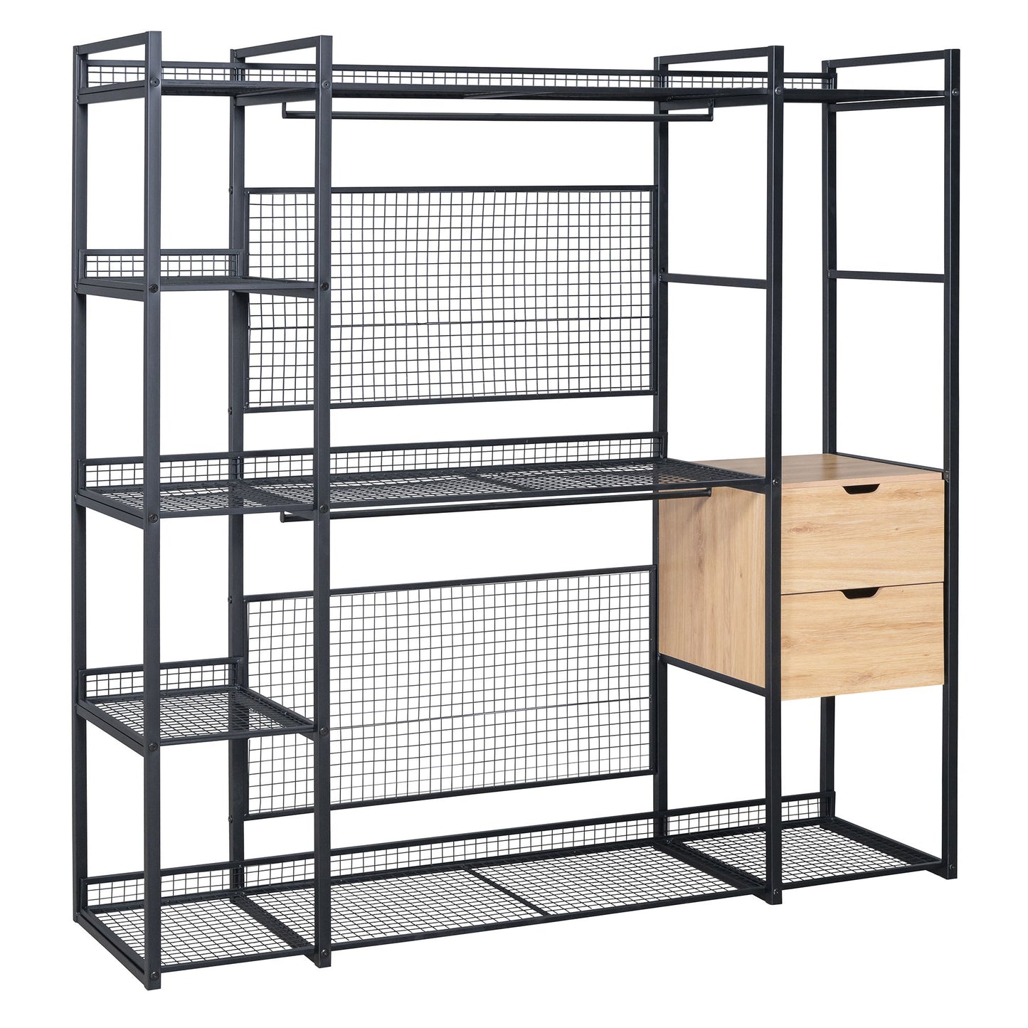 Open Style Wardrobe With Hanging Rails, Shelves And Drawers