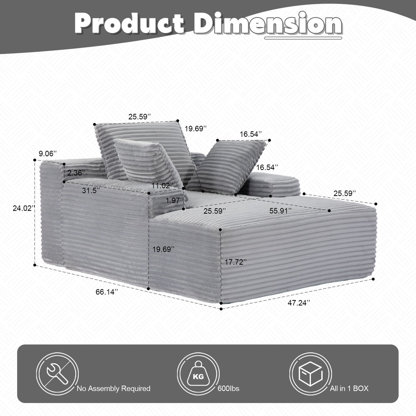 Oversized Chaise Lounge Chair Cozy Cloud Couch With 3 Throw Pillows And Wide Armrest Home Essentials