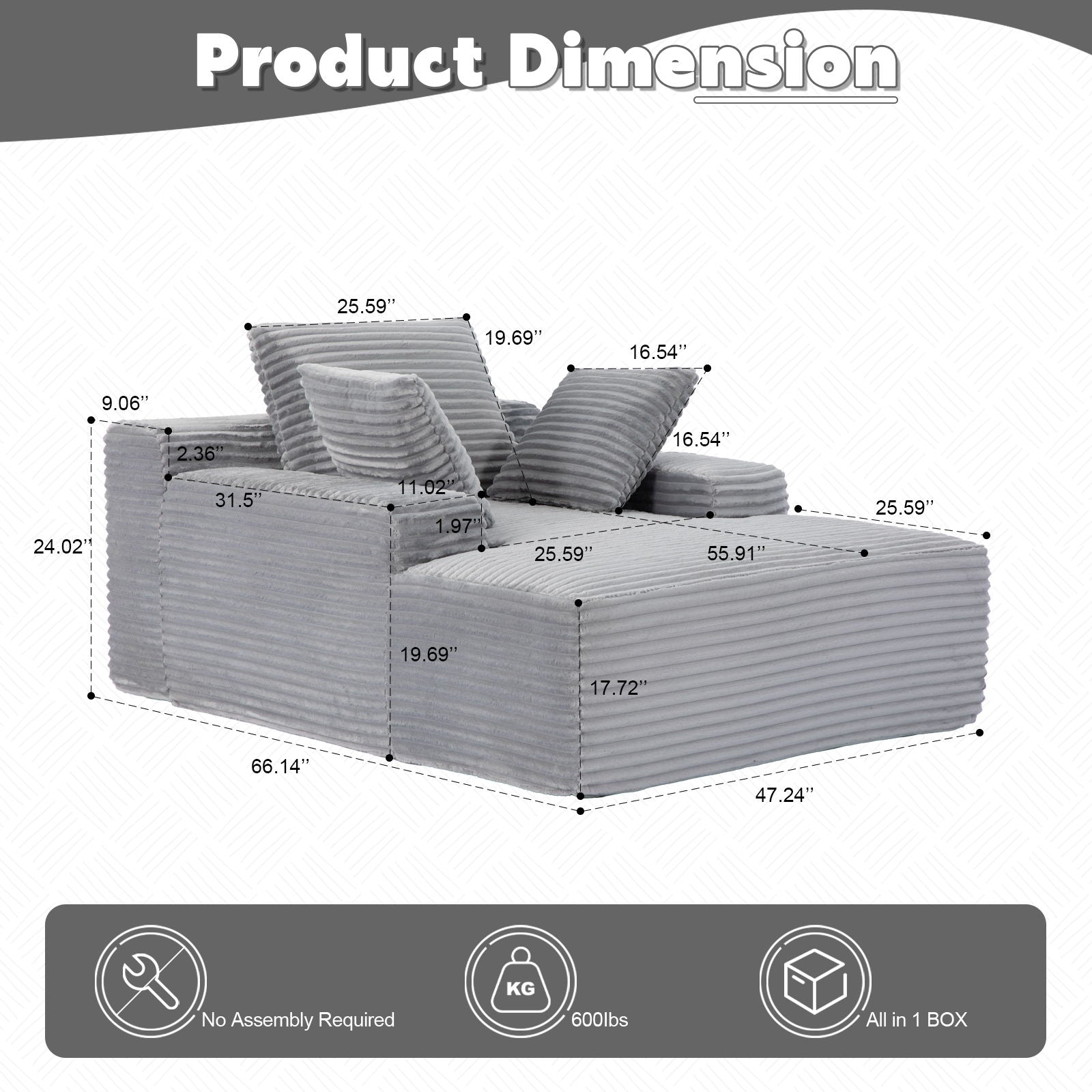 Oversized Chaise Lounge Chair Cozy Cloud Couch With 3 Throw Pillows And Wide Armrest Home Essentials
