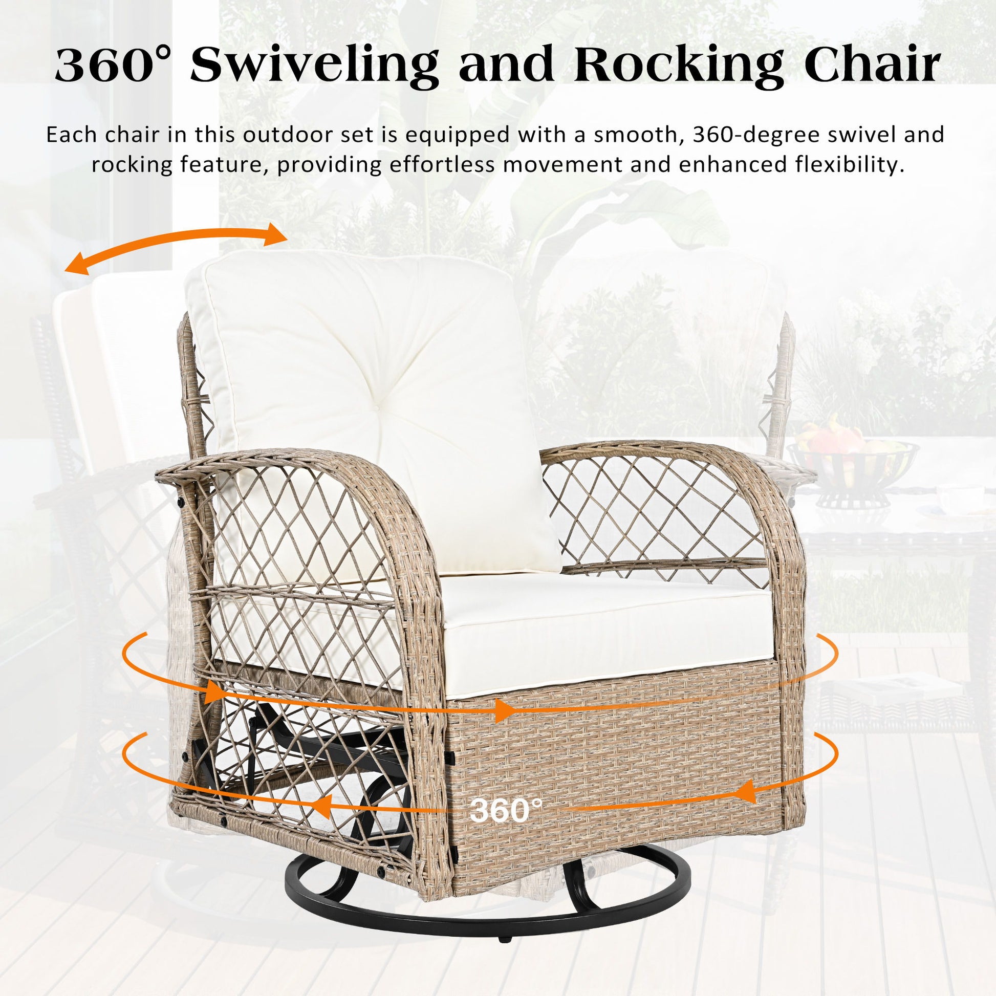 3 Piece Outdoor Chair & Table Set Chat Set, 2 Person Rattan Seating Group Hearth and Haven
