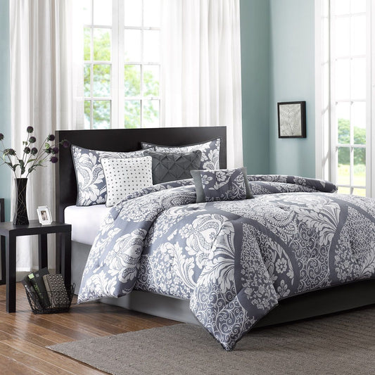 Vienna - King 7 Piece Printed Comforter Set - Gray Madison Park