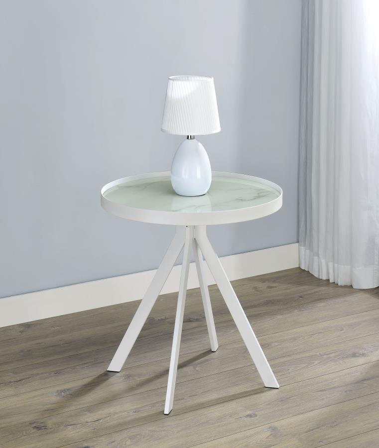 Briggs - Round Marble Printed Glass Top End Side Table Coaster Fine Furniture