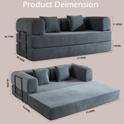 Convertible Sleeper Sofa Bed With Cylindrical Pillow, With Fixed Shape Frame Home Essentials