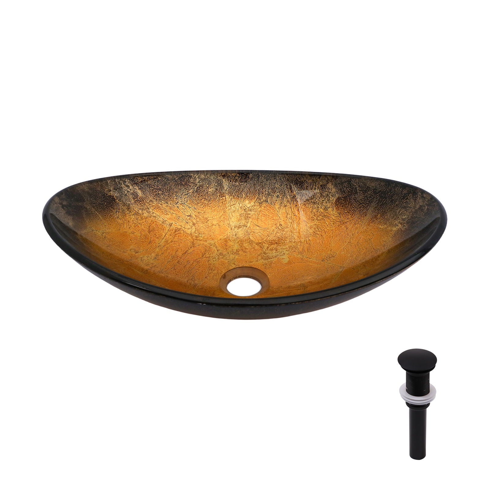 Veined Vessel Sink With Pop Up Drain, Boat Shape Bathroom Sink Above Counter - Gold Daily Nest
