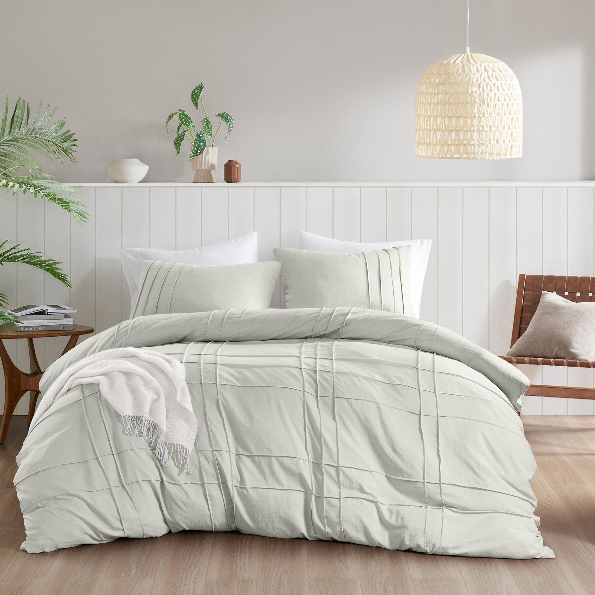 Porter - Full Soft Washed Pleated Duvet Cover Set - Silver Super Listing