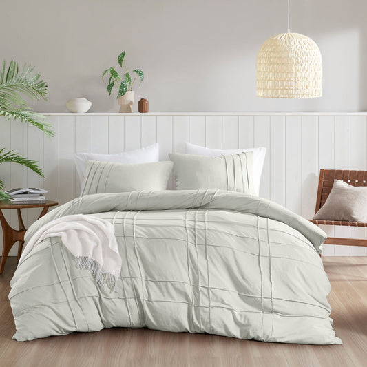 Porter - Full Soft Washed Pleated Duvet Cover Set - Silver Super Listing