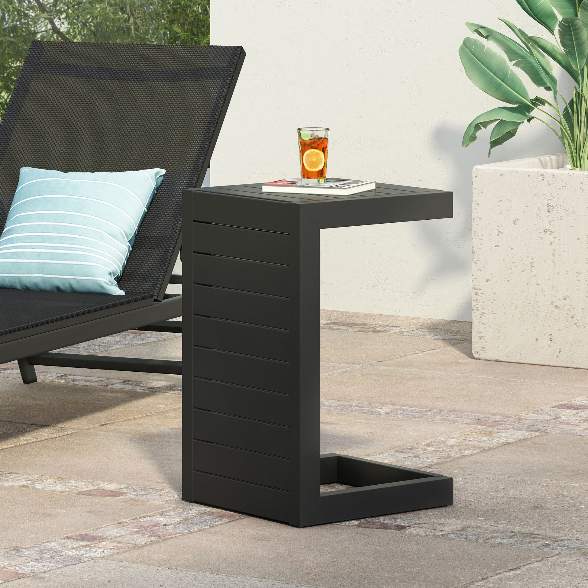 Aluminum Outdoor C - Shaped Side Table For Patio Noble House