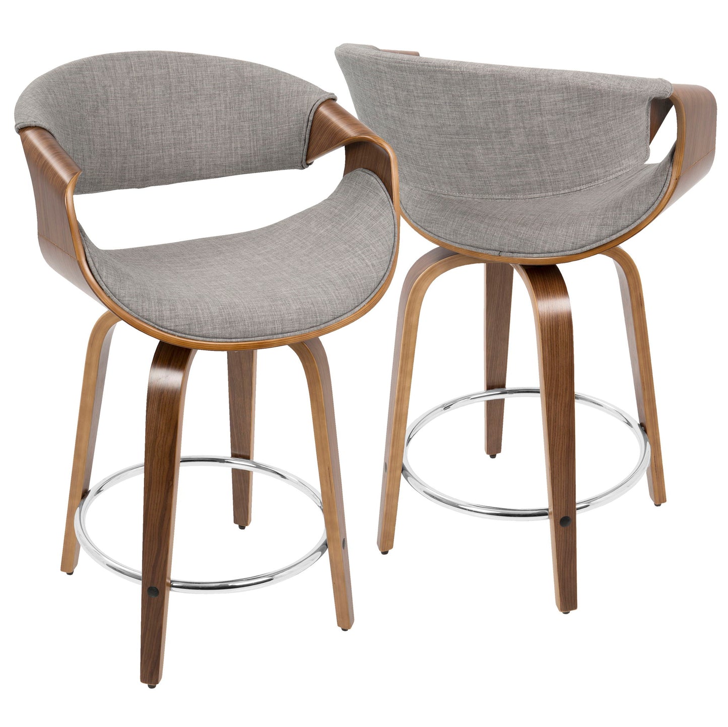 Curvini - Mid-Century Modern Fixed Height Counter Stool With Swivel (Set of 2) - Gray Lumi Source