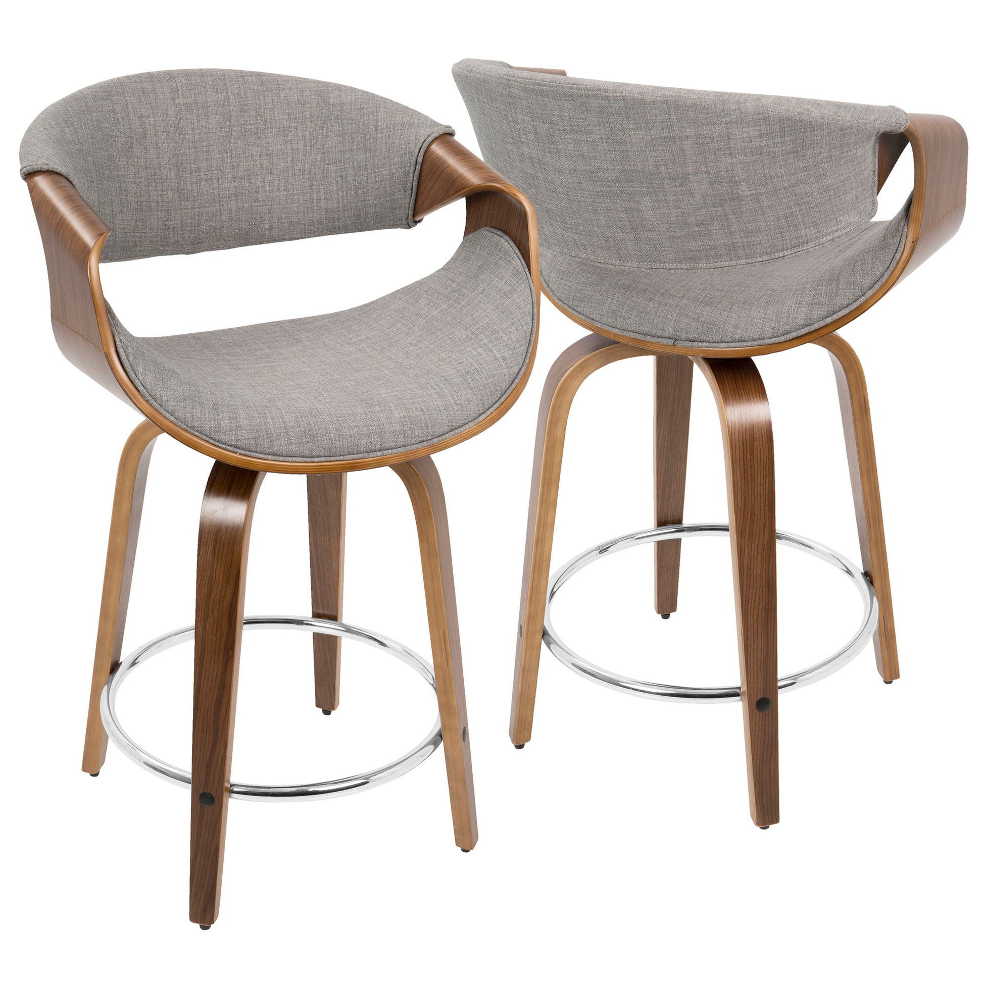 Curvini - Mid-Century Modern Fixed Height Counter Stool With Swivel (Set of 2) - Gray Lumi Source