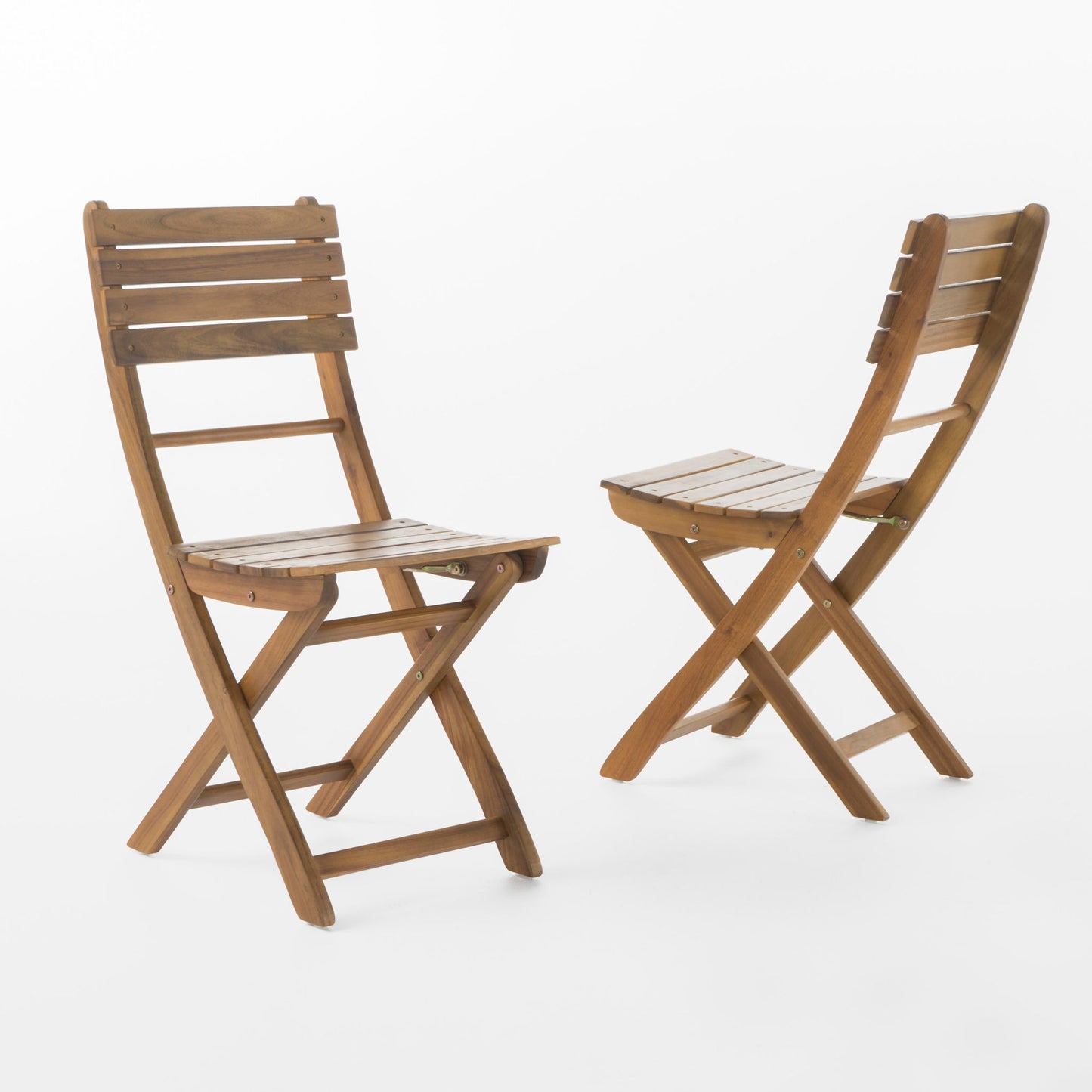 Outdoor Foldable Wood Dining Chair With Slat Design (Set of 2) Noble House