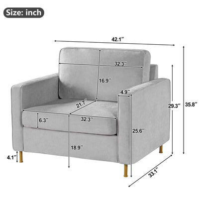 Accent Chair Upholstered Single Sofa With Square Arms, Sewn Pillow Back For Living Room Noble House