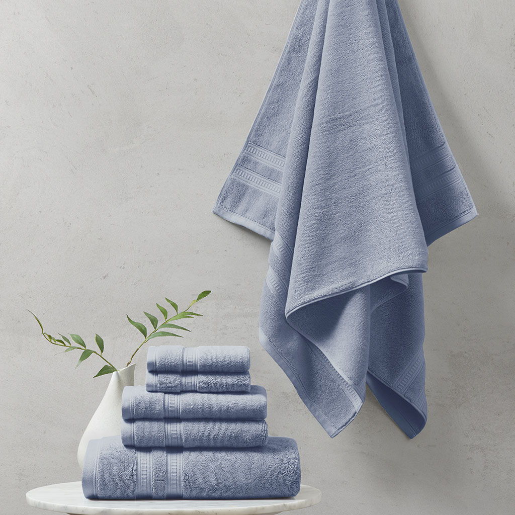 Plume - 100% Cotton Feather Touch Antimicrobial Towel 6 Piece Set - Blue