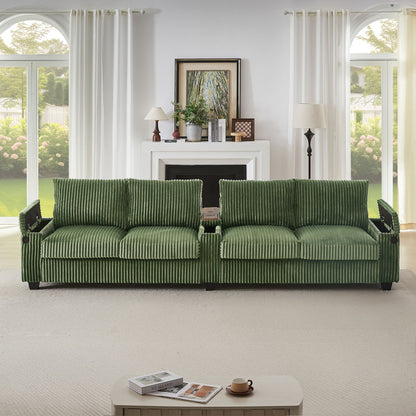Modern 4 Seater Corduroy Sofa Couch With USB Ports And Hidden Storage Hearth and Haven