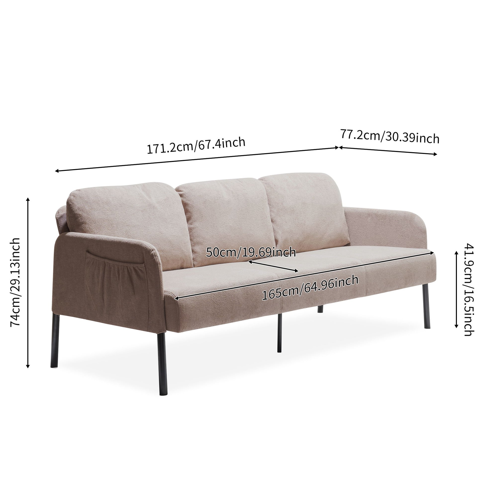 Modern L Shaped 3 Seater Sofa With Ottoman, Upholstered Couch For Small Spaces Home Essentials