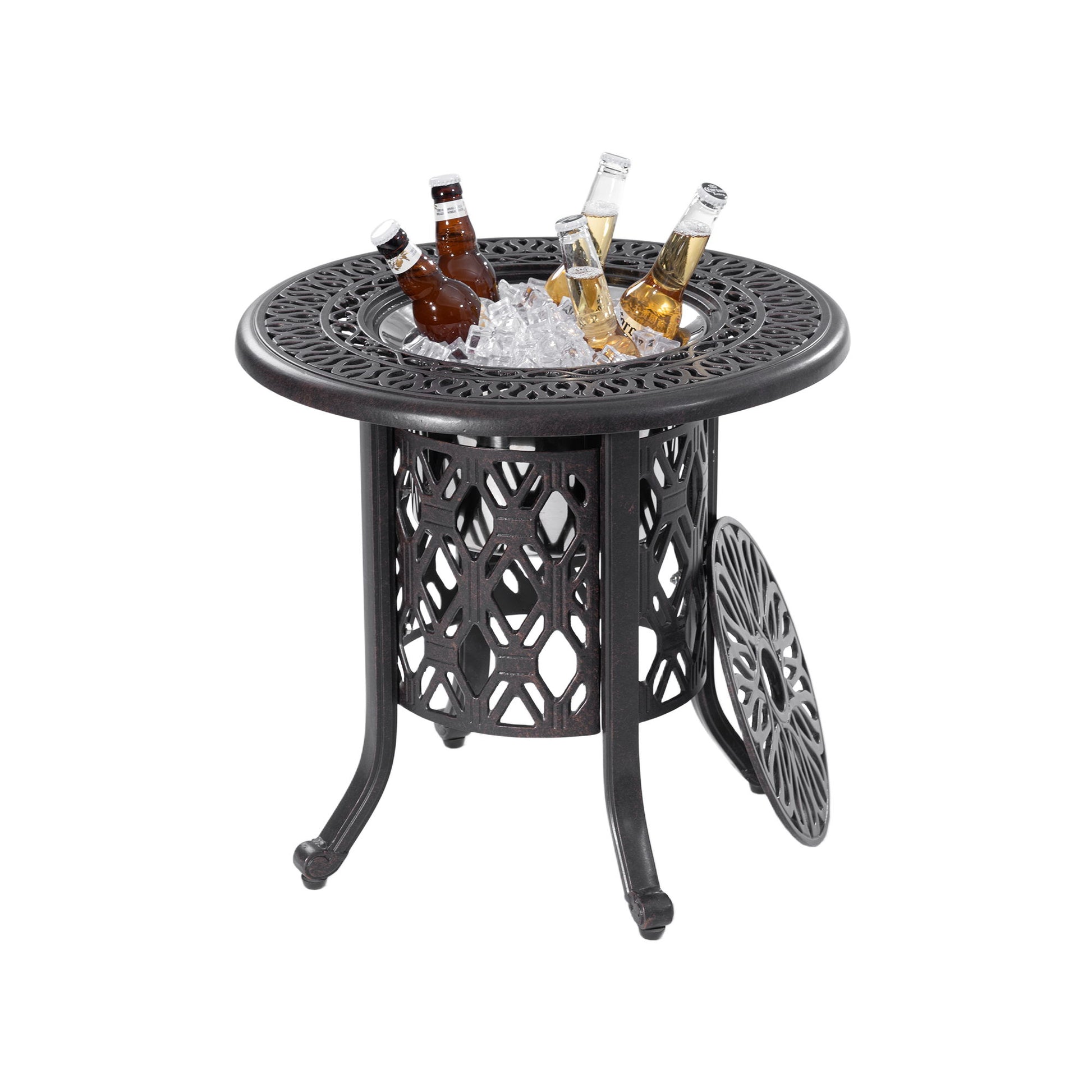 Side Table With Removable Ice Bucket, Hand Brushed Finish, Food Grade Bucket For Indoor & Outdoor Use - Antique Bronze Life Outside