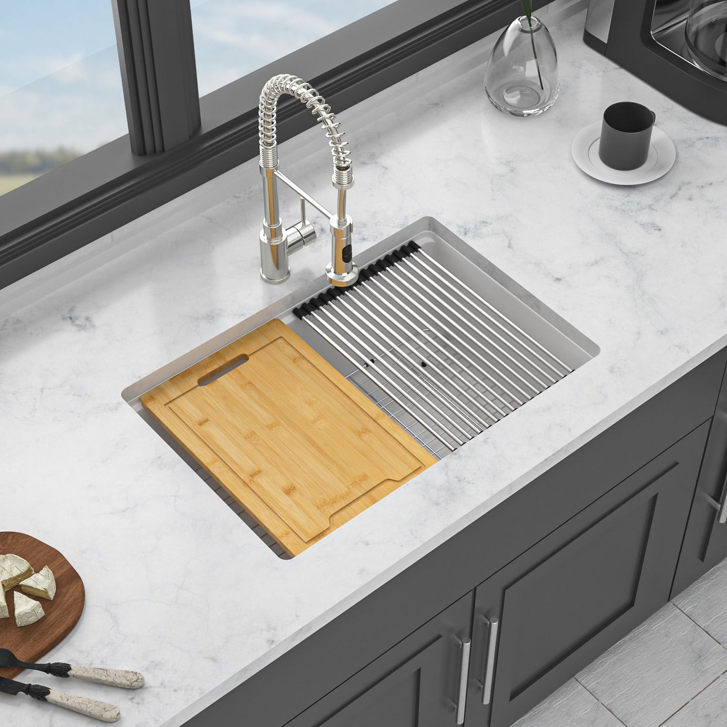 Quartz Kitchen Sink, Composite Workstation, Undermount Daily Nest