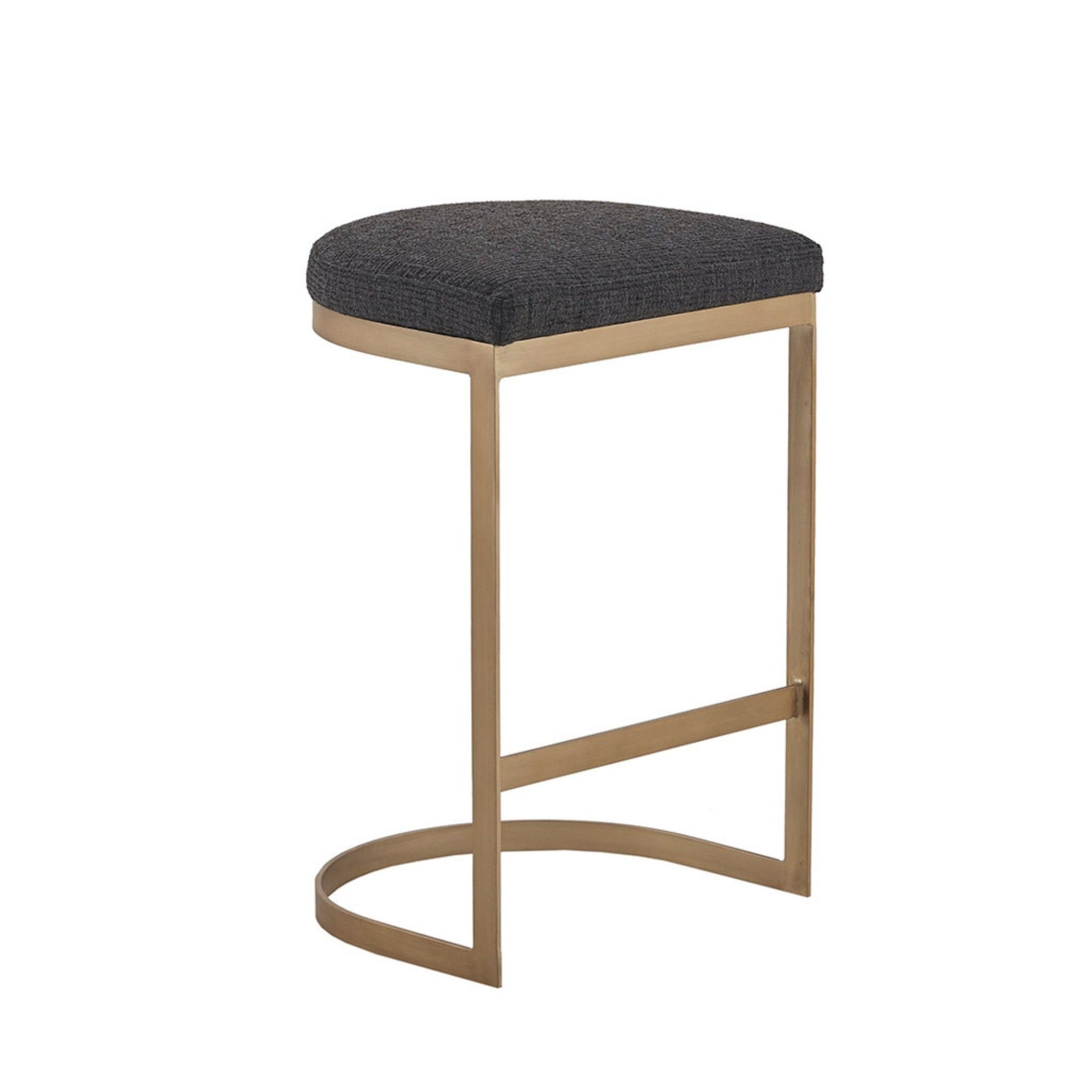 Counter Stool With Upholstered Seat, Metal Base - Charcoal / Antique Gold JLA