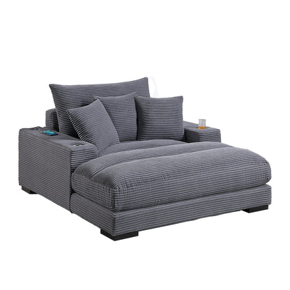 Upholstered Chaise Lounge With Cup Holders USB Port And Pillows Home Essentials