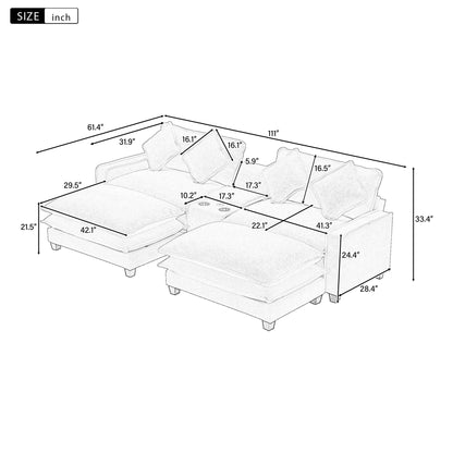 Modern Sectional Sofa With Removable Ottomans, USB Ports Hearth and Haven
