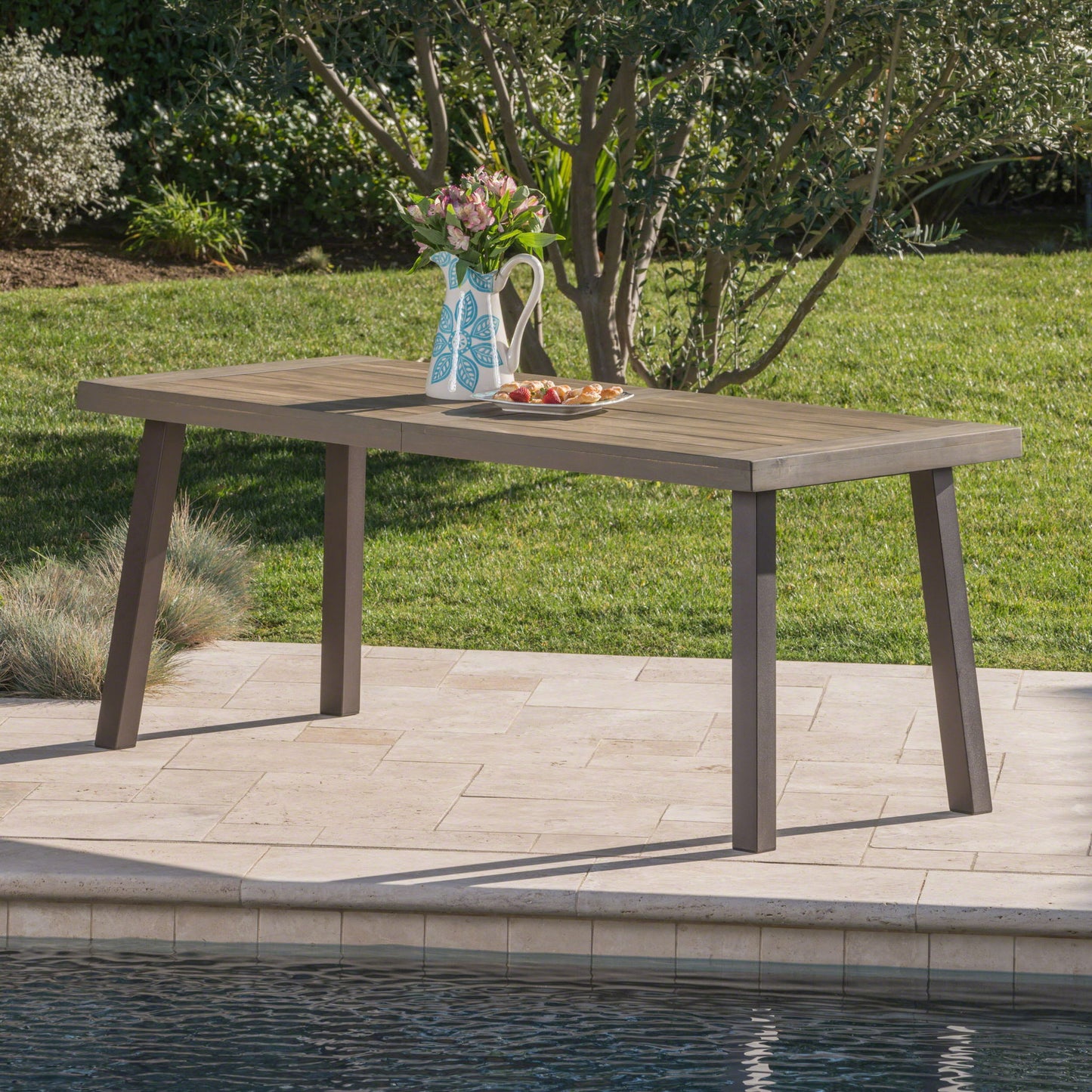 Acacia Wood Dining Table With Slat Design Noble House